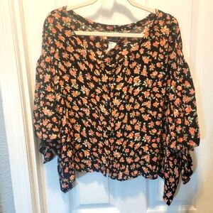 VTG 80'S More Jazz A Chorus Line Co. Petites‎ 3X Black Flutter Sleeve Blouse